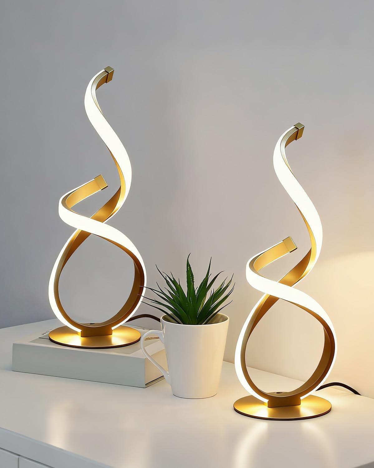2 Pack Gold Spiral LED Table Lamp