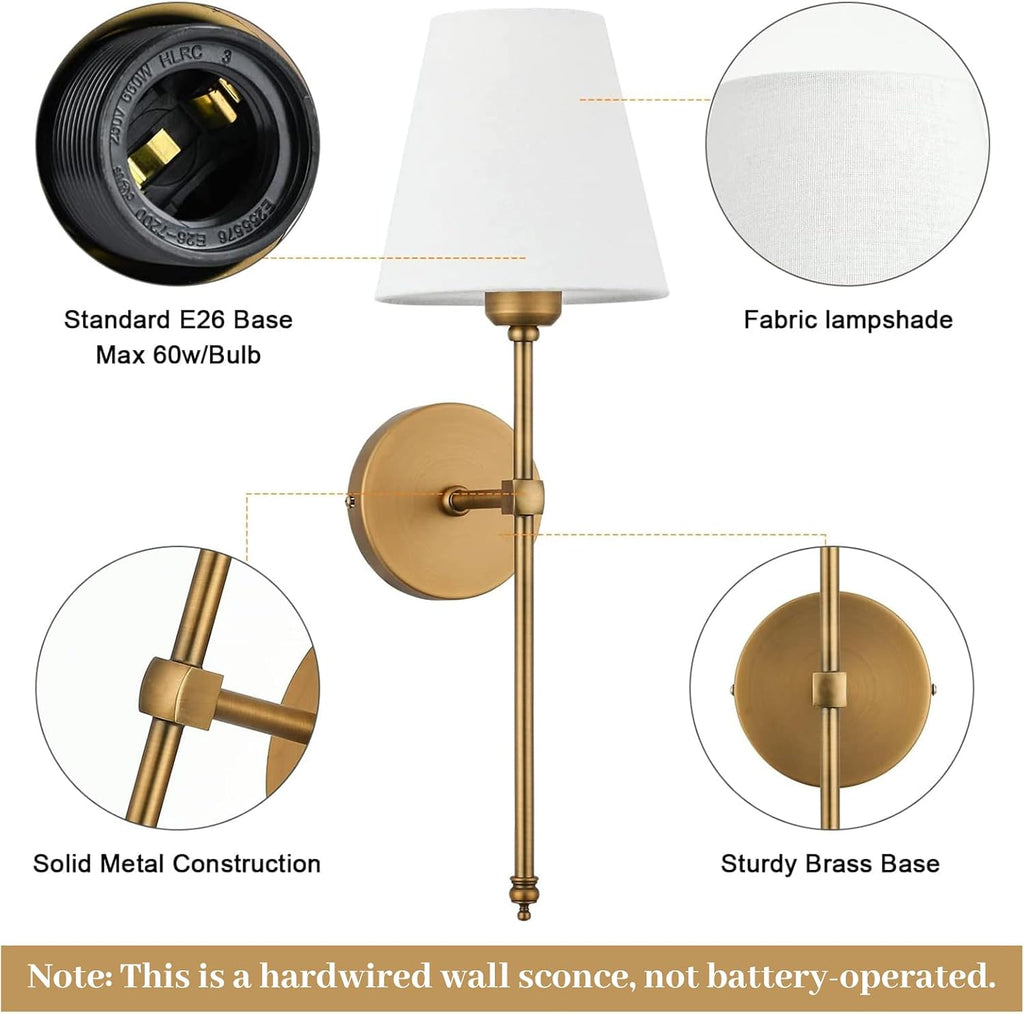 Classic Brushed Brass Wall Sconces Set