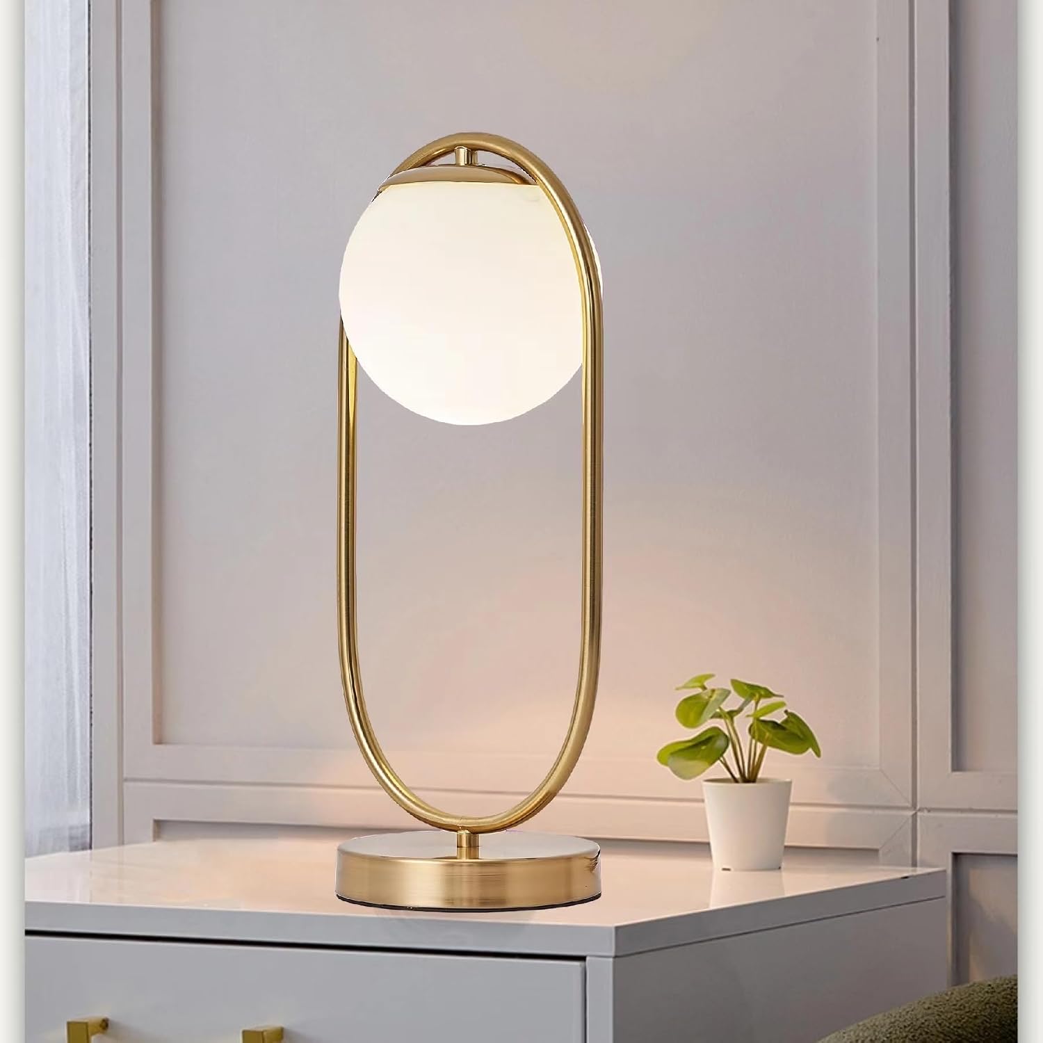 Gold Table Lamp With White Glass Shade