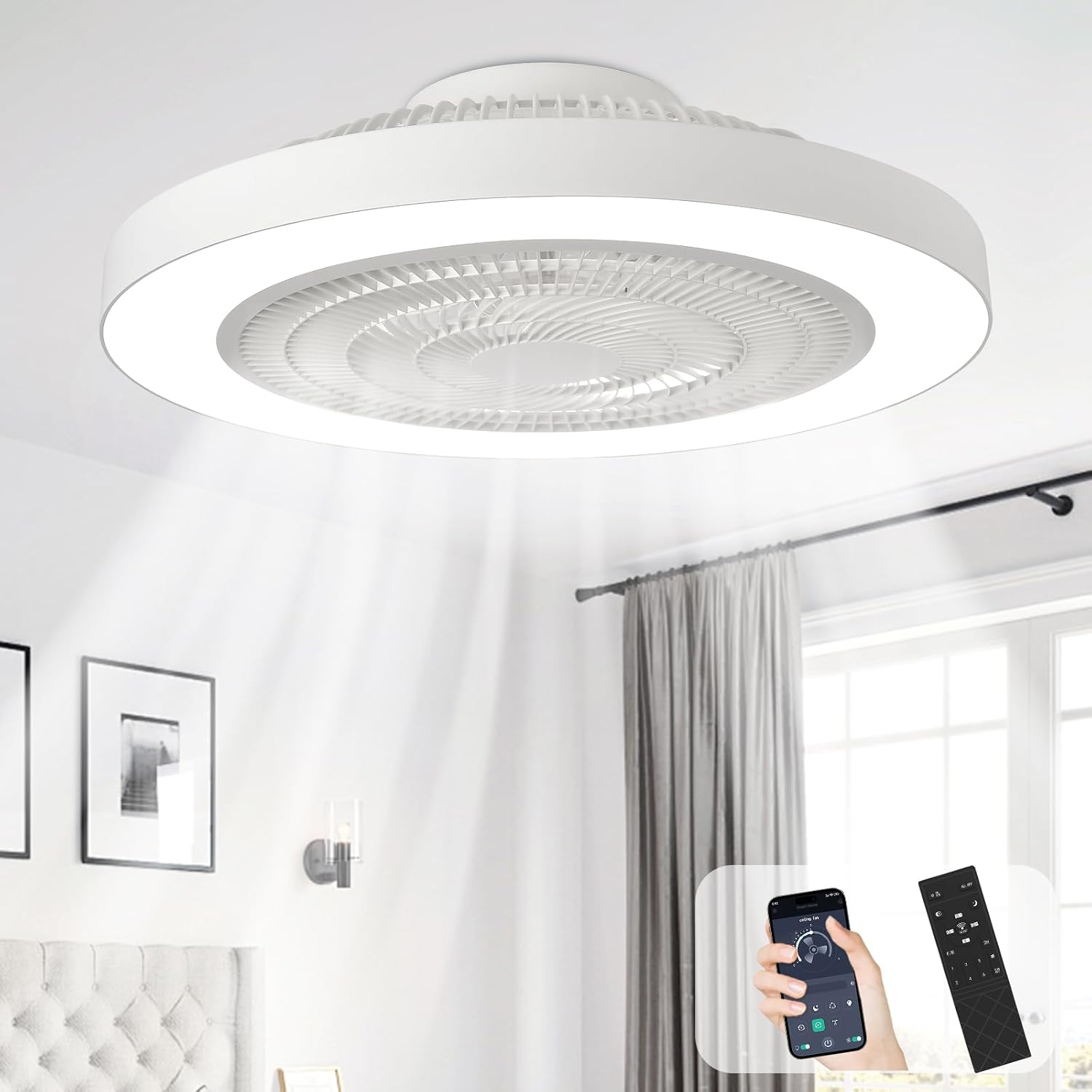 White Bladeless Ceiling Fan Light