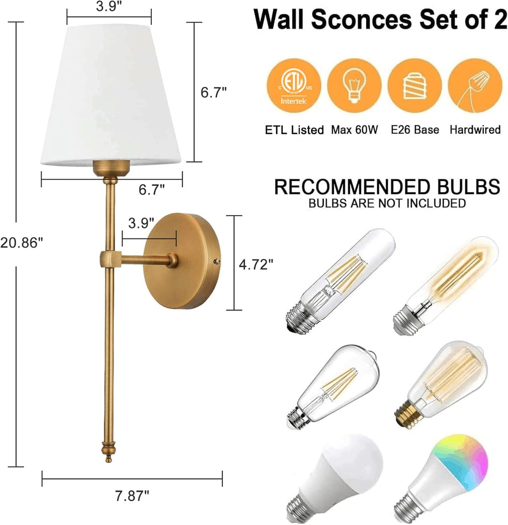 Classic Brushed Brass Wall Sconces Set