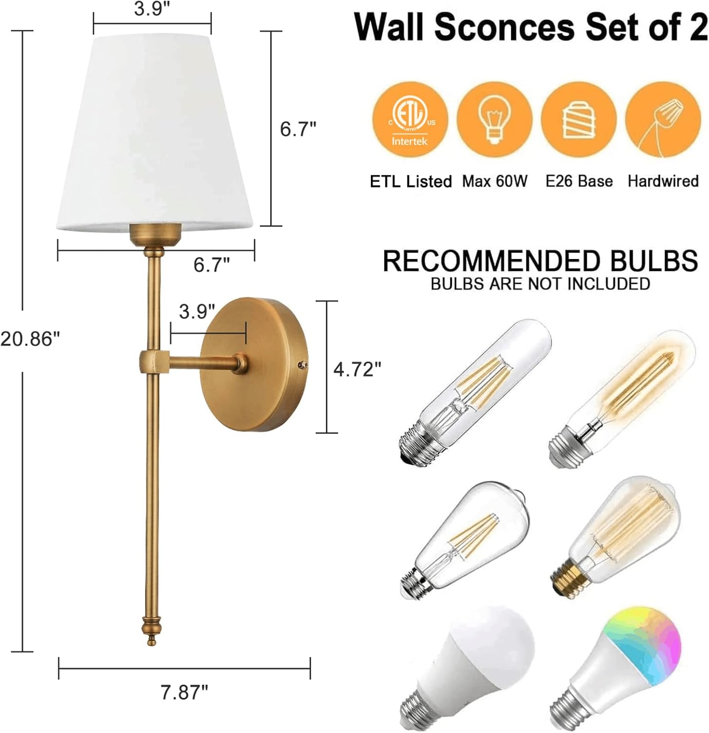 Classic Brushed Brass Wall Sconces Set
