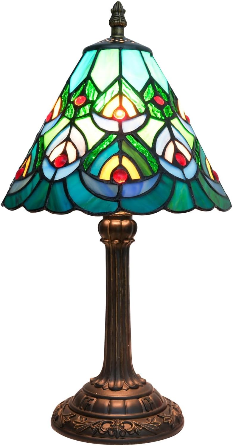 Green Peacock Tiffany Style Table Lamp