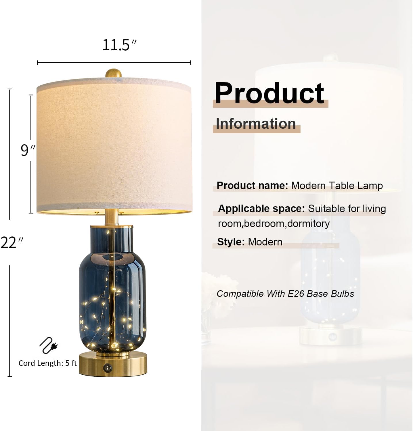 Oneach Blue Glass Table Lamps Set
