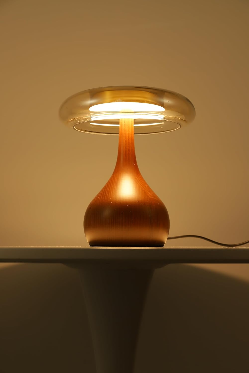 Wooden Base Mushroom Glass Table Lamp