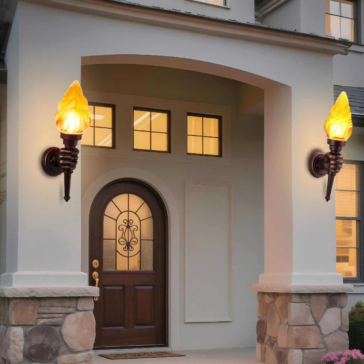 Bronze Torch Wall Sconces Set Of 2