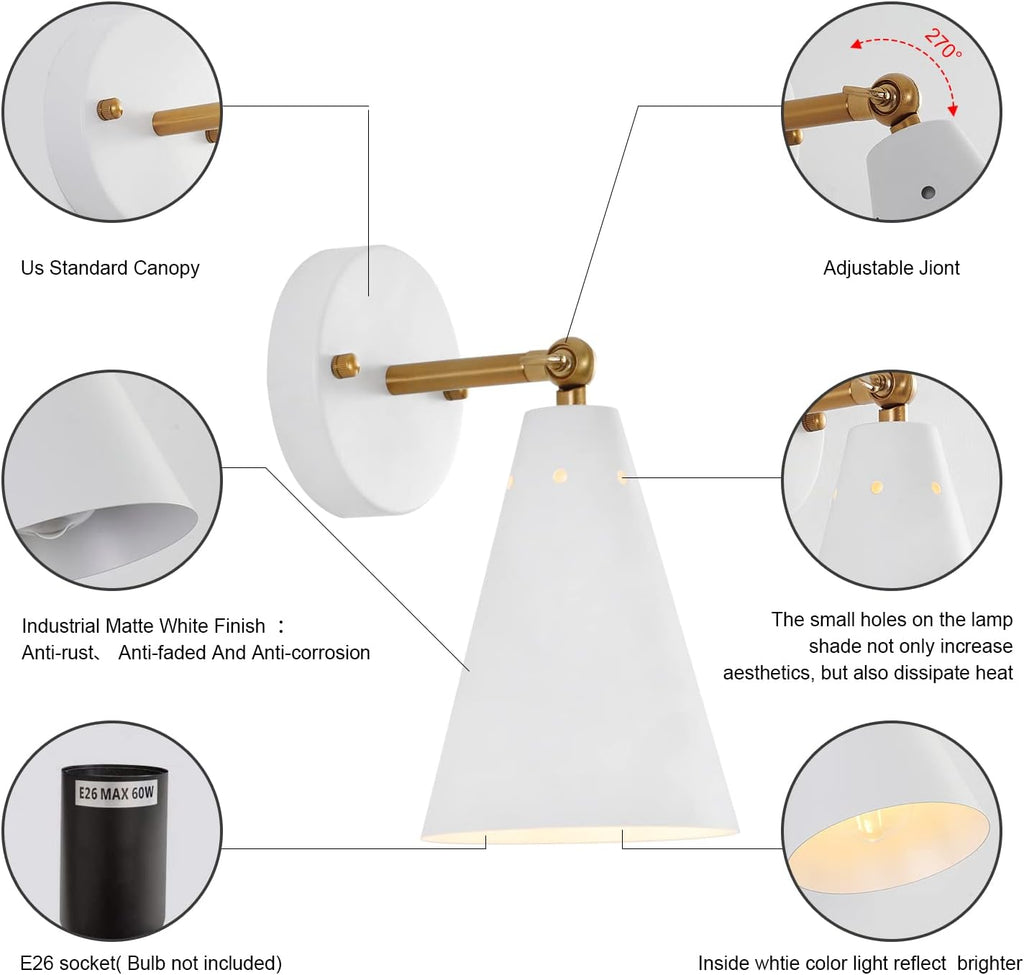 Modern Swing Arm White Wall Sconces Set