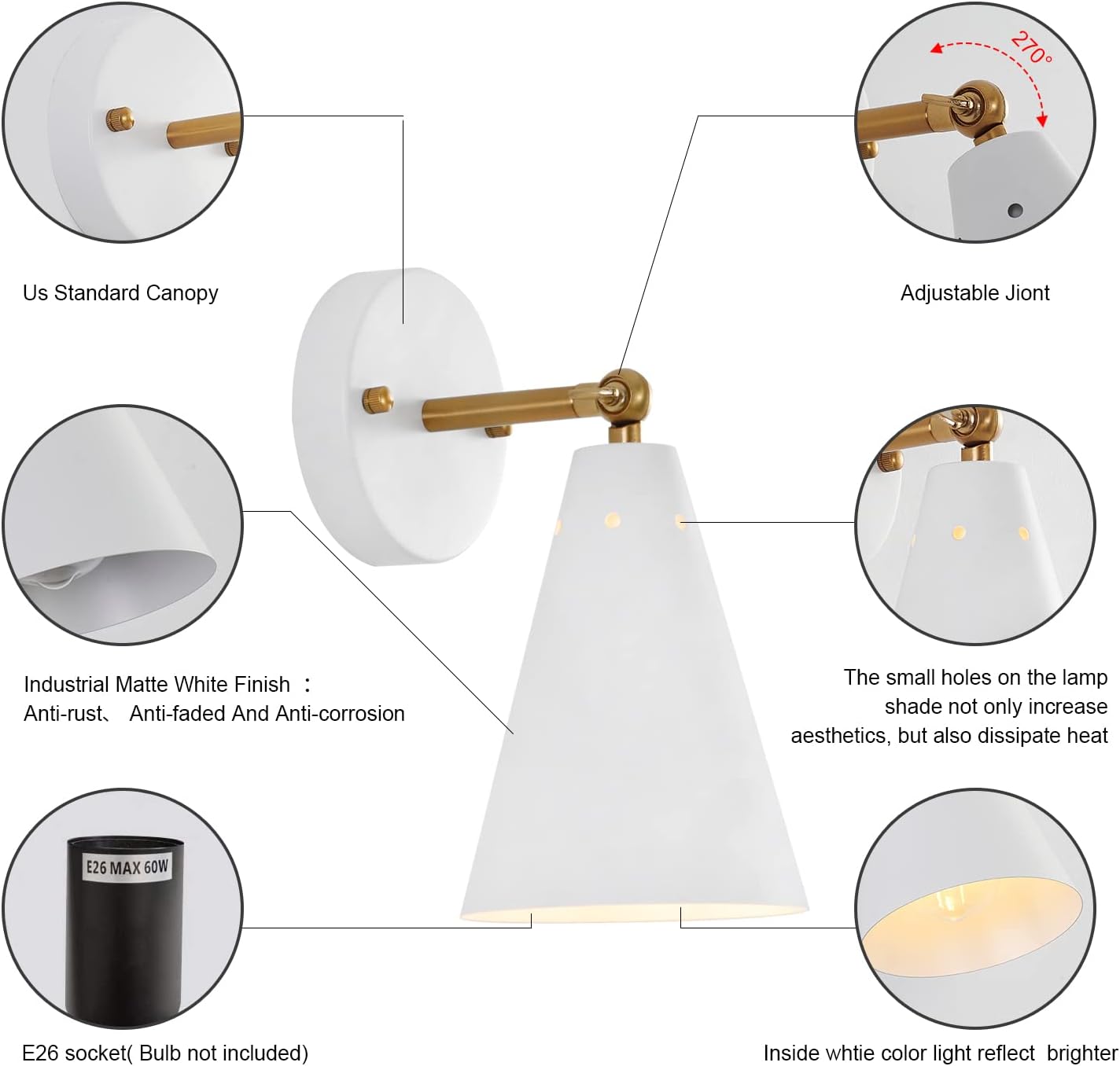 Modern Swing Arm White Wall Sconces Set