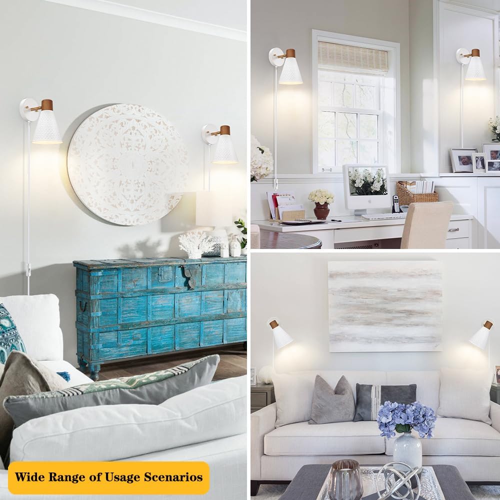White Plug In Wall Sconces Set
