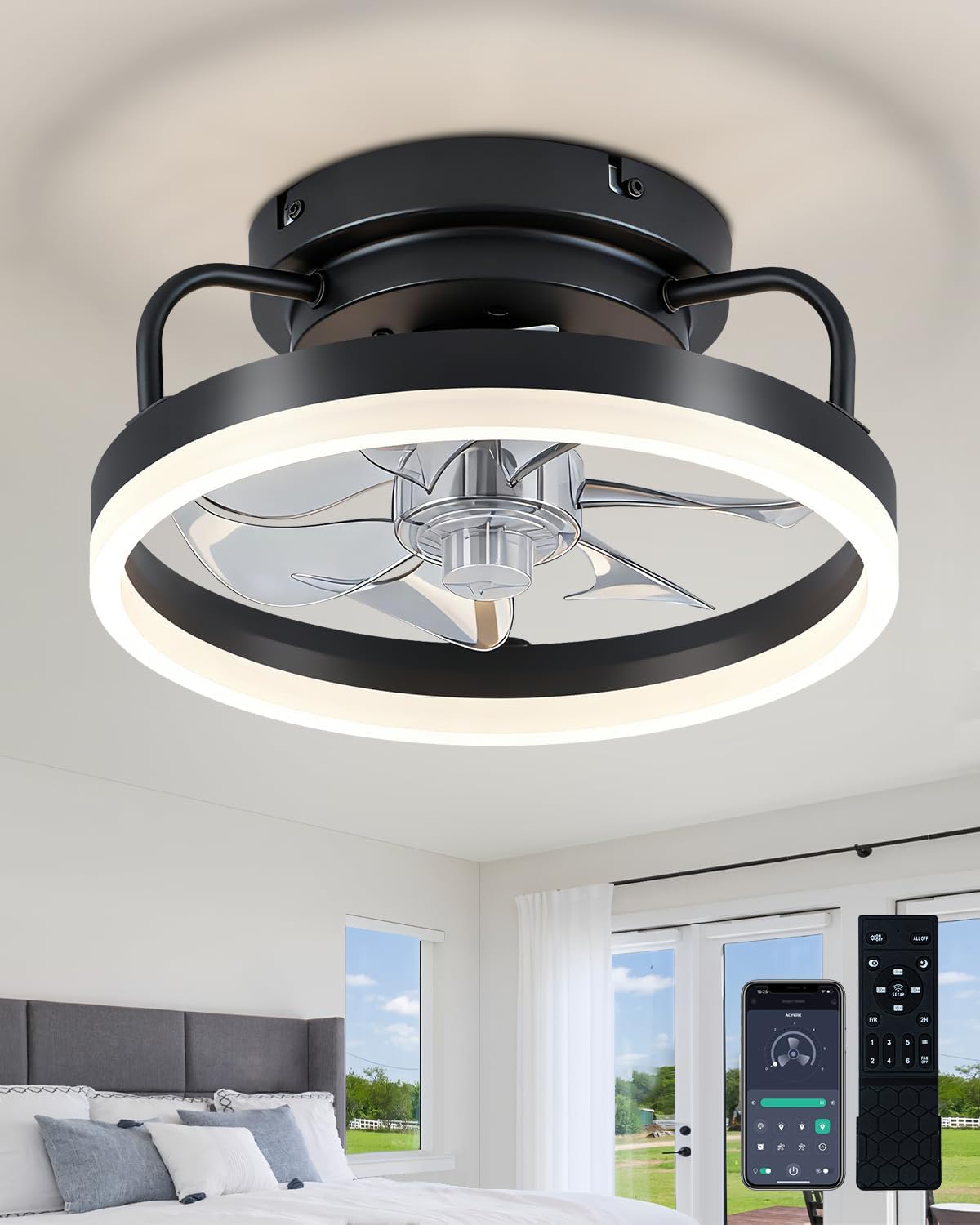 12IN Black Bladeless Ceiling Fan Light