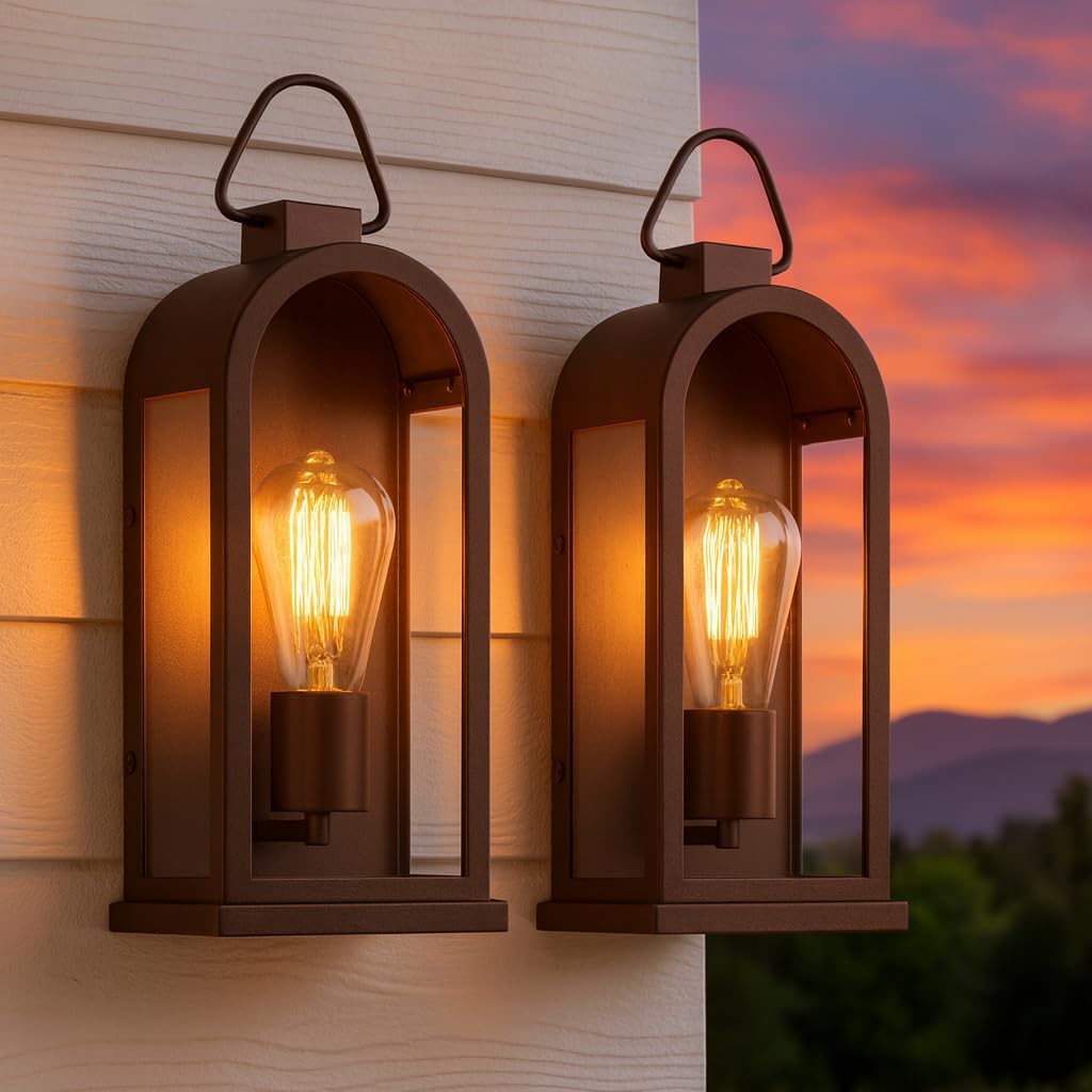 Brown Vintage Outdoor Wall Lanterns 2 Pack
