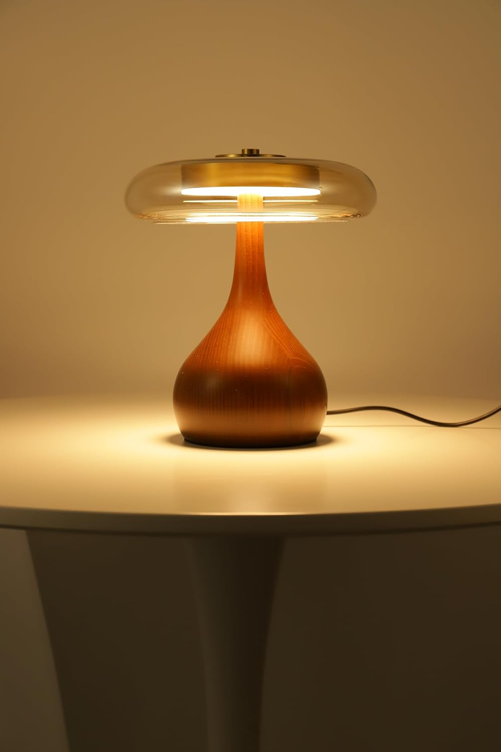 Wooden Base Mushroom Glass Table Lamp