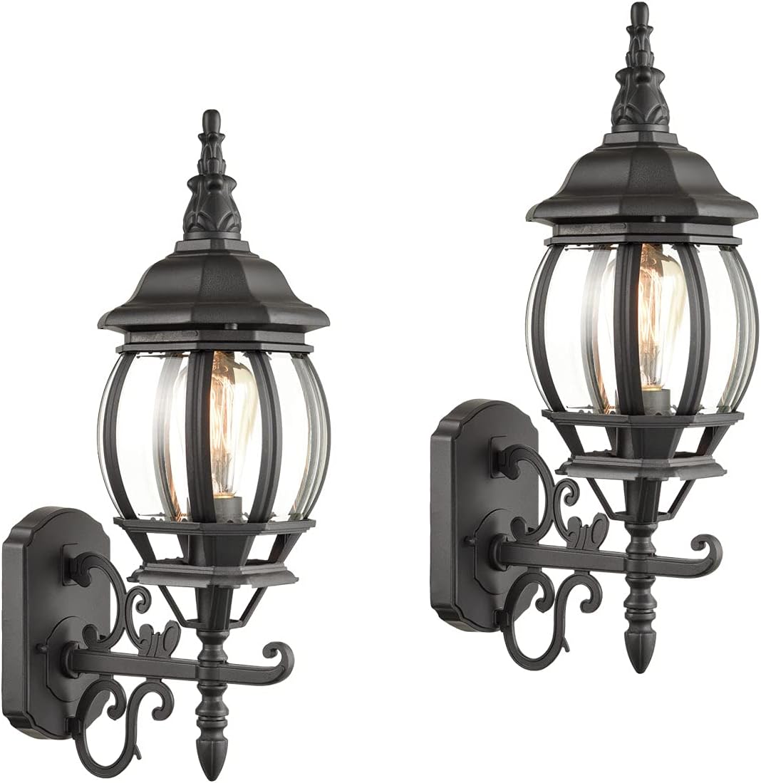 Black Outdoor Wall Lantern 2 Pack