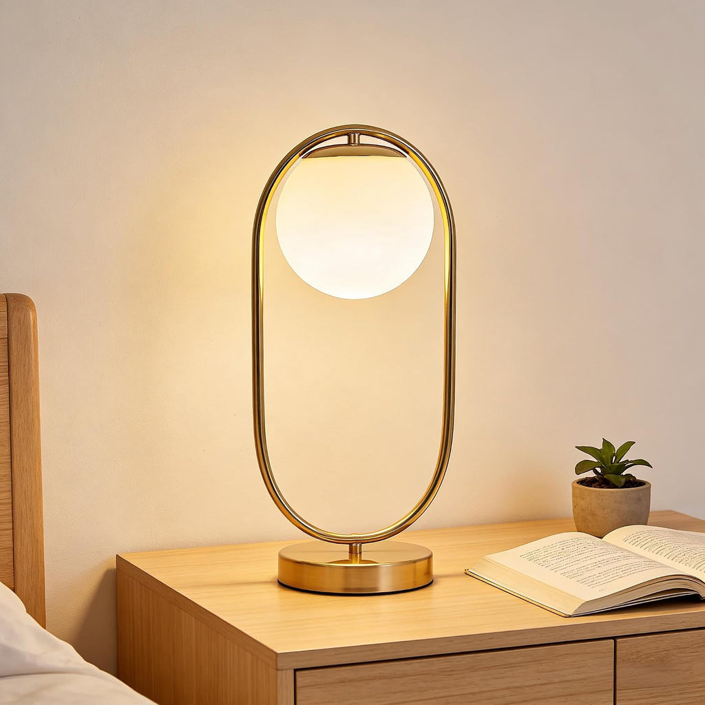 Gold Table Lamp With White Glass Shade