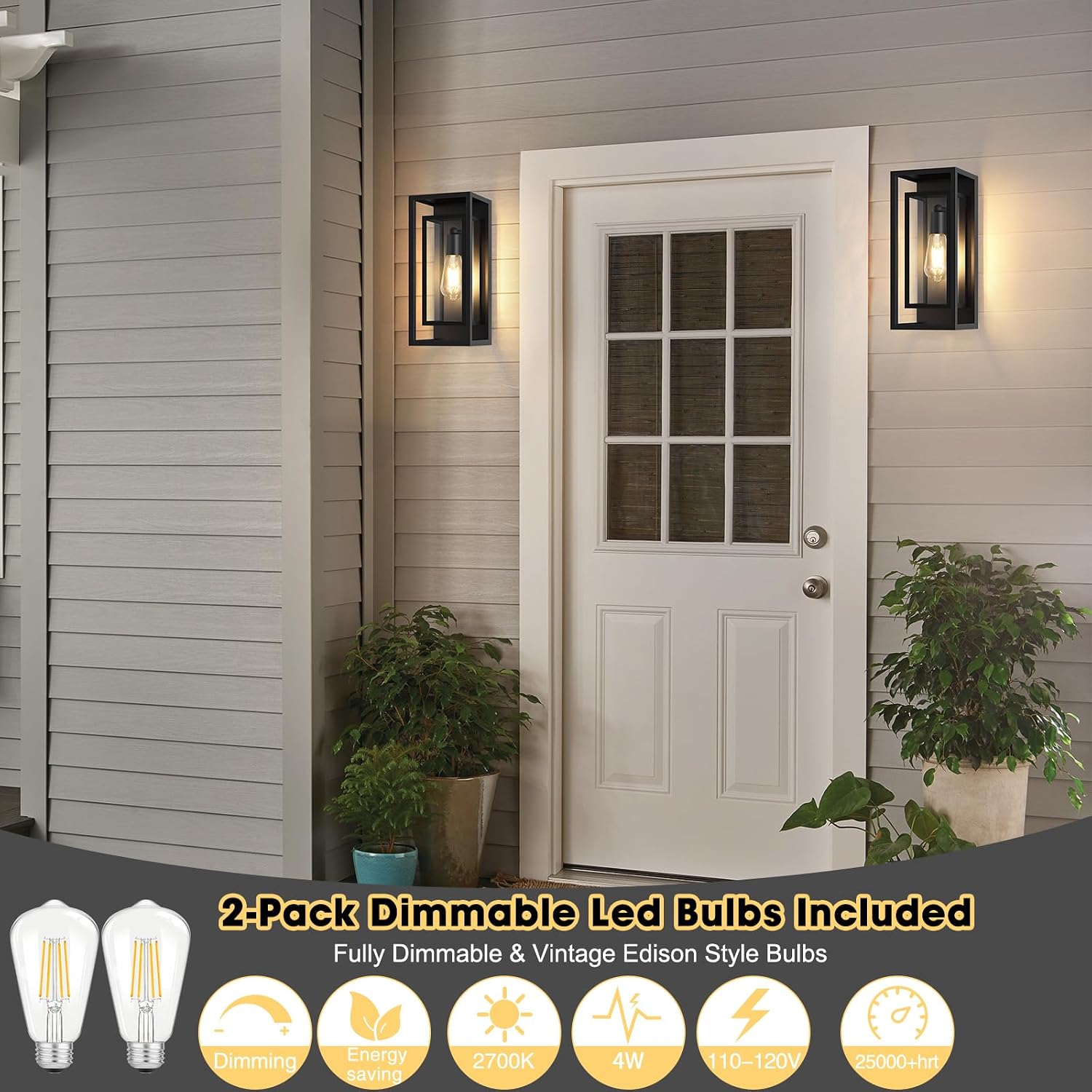 Black Outdoor Wall Lanterns 2 Pack