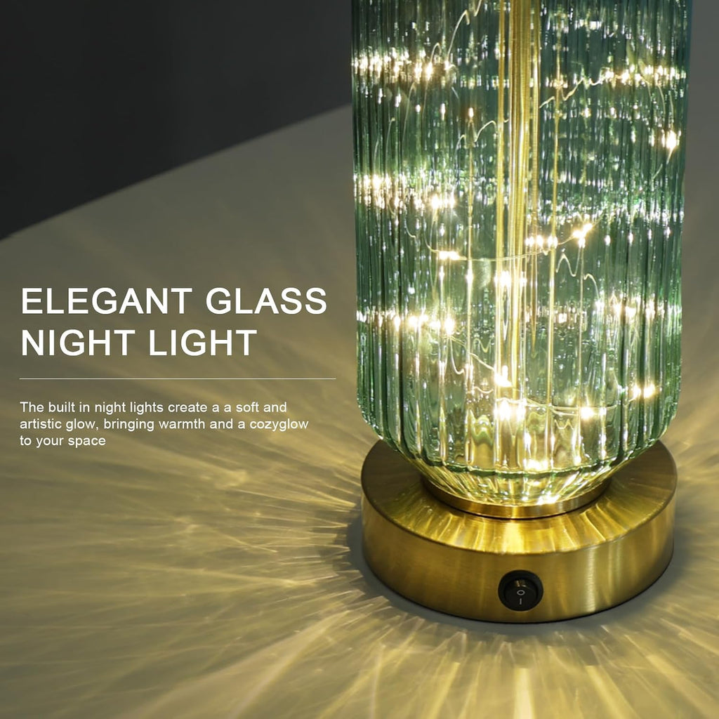 Green Glass Table Lamps Set