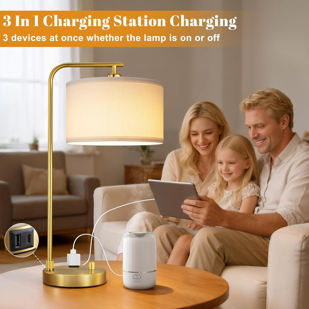 Gold Linen Shade Table Lamps Set
