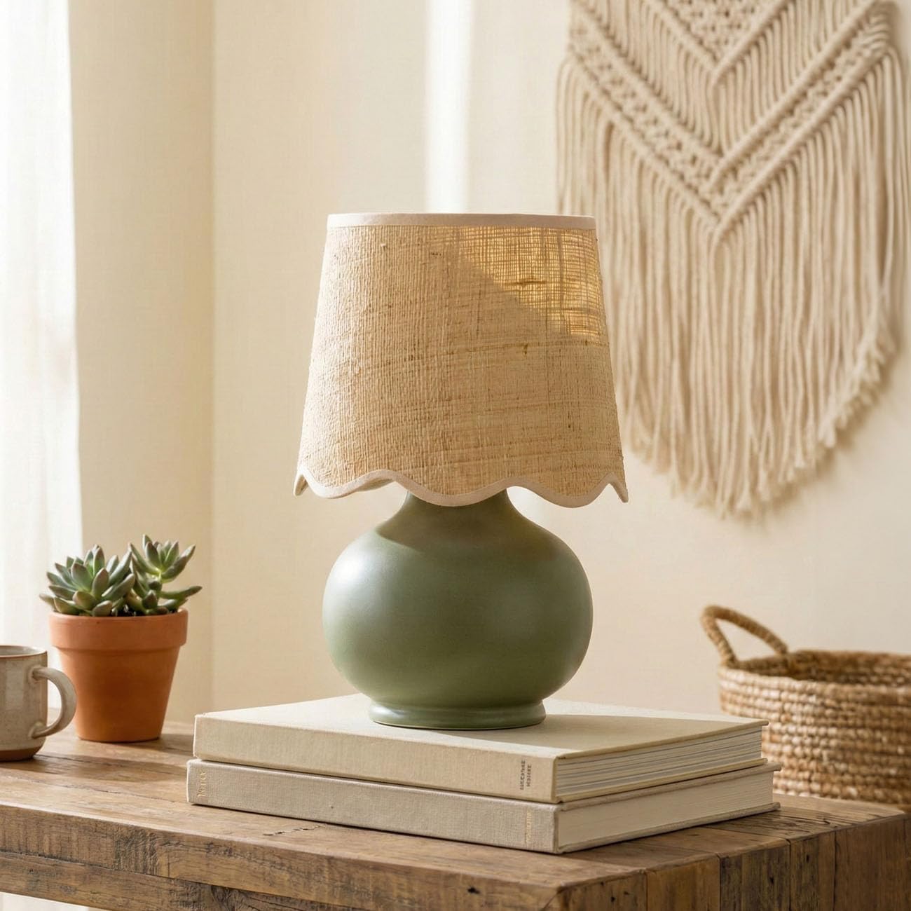 Green Ceramic Fabric Shade Table Lamp