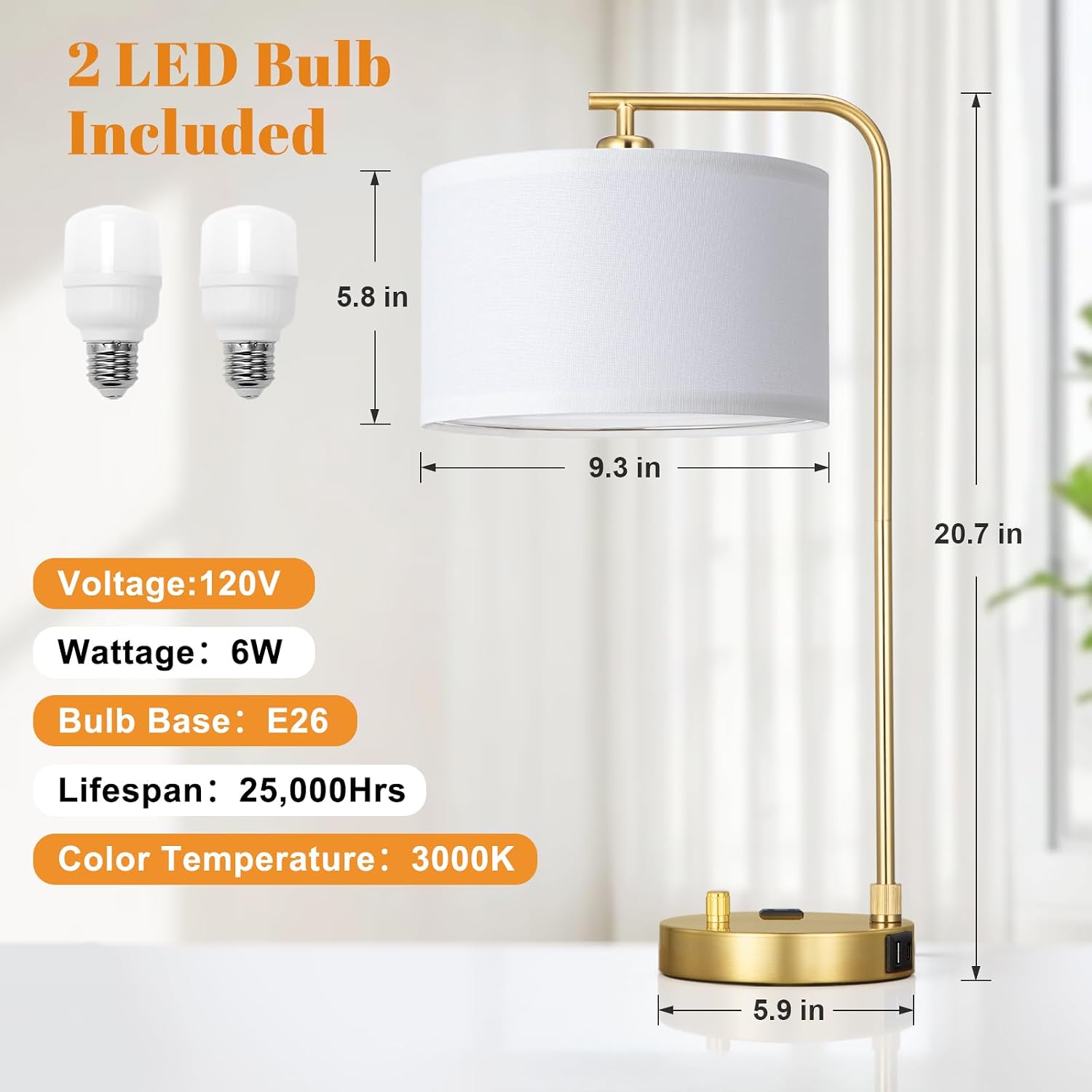Gold Linen Shade Table Lamps Set