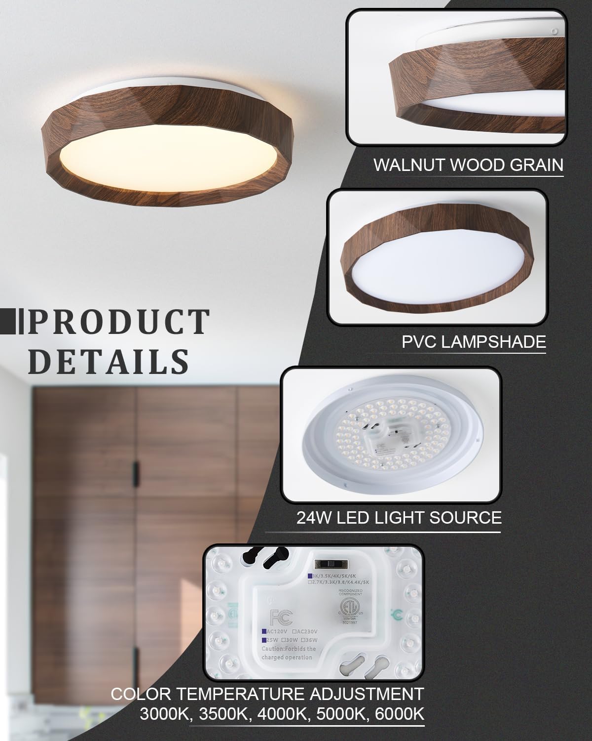 Wood Grain LED Ceiling Light