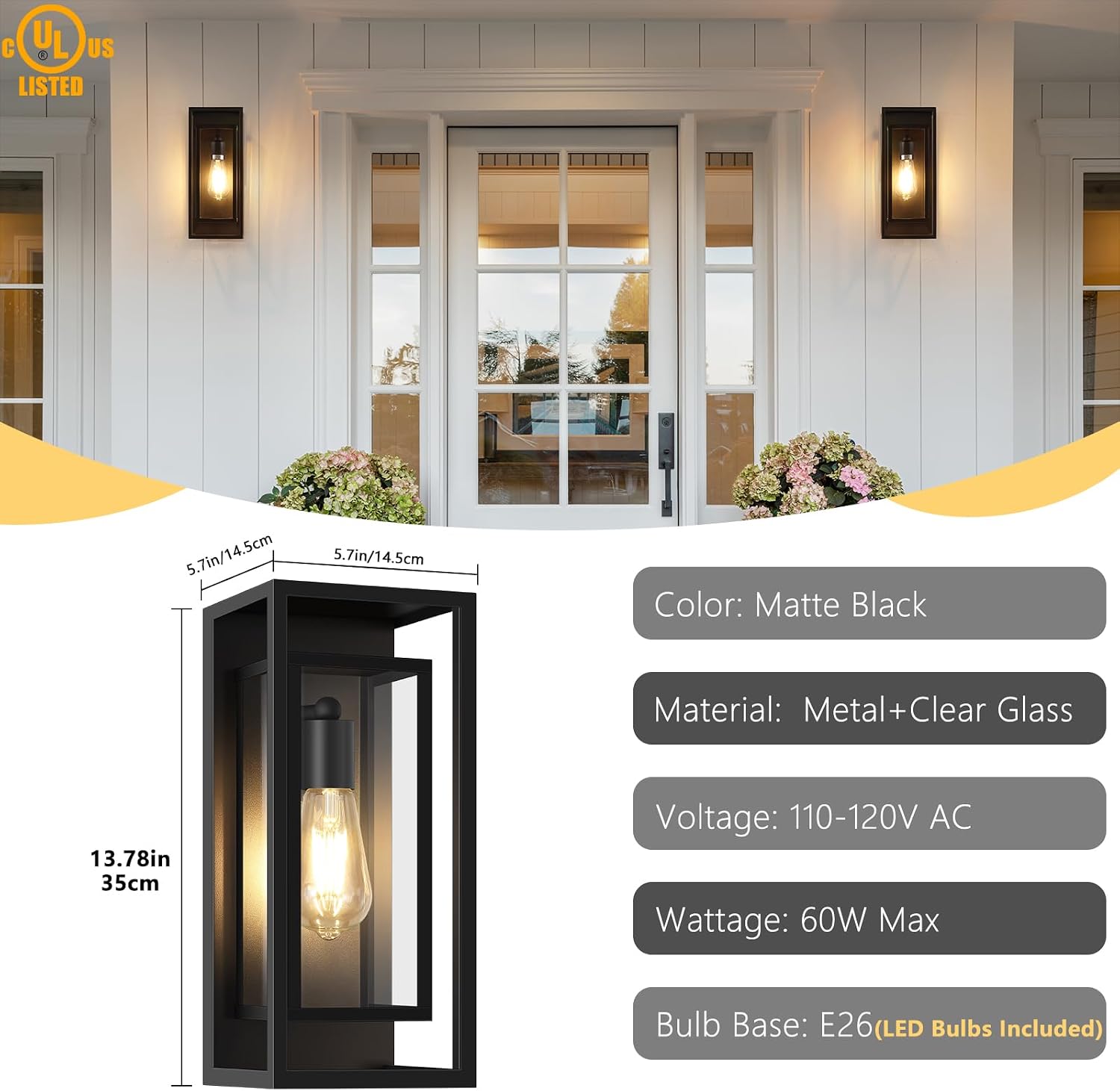 Black Outdoor Wall Lanterns 2 Pack