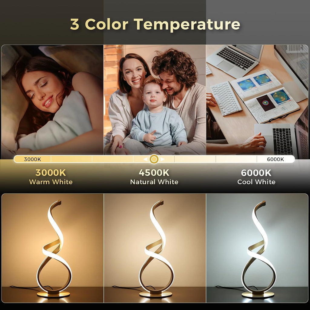2 Pack Gold Spiral LED Table Lamp