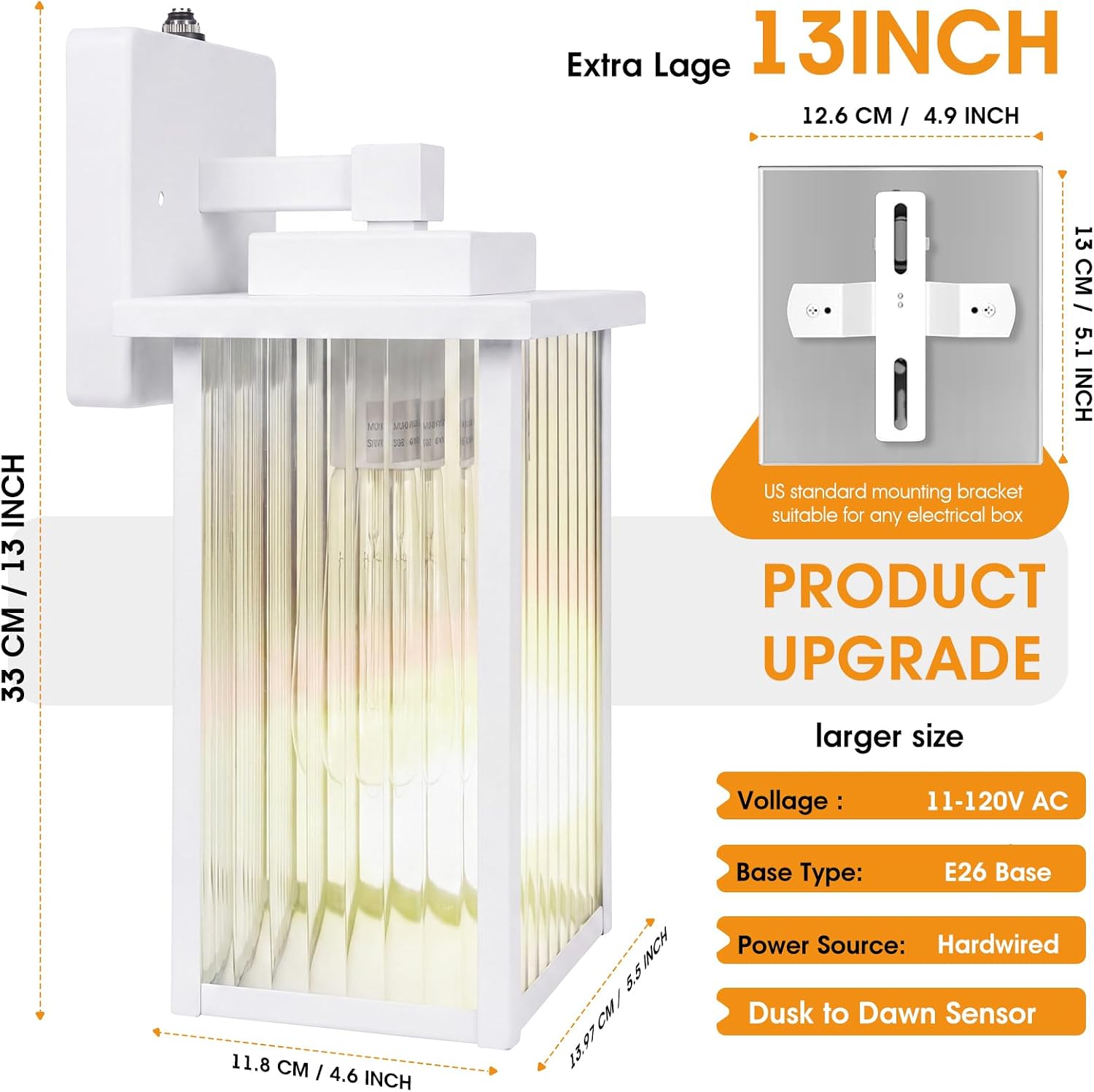 2 Pack 13 Inch White Outdoor Wall Lights