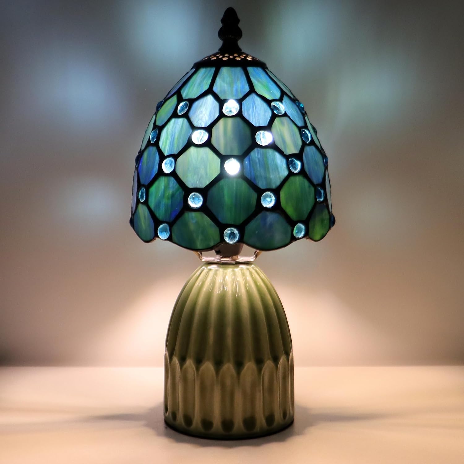 Blue Tiffany Mushroom Table Lamp