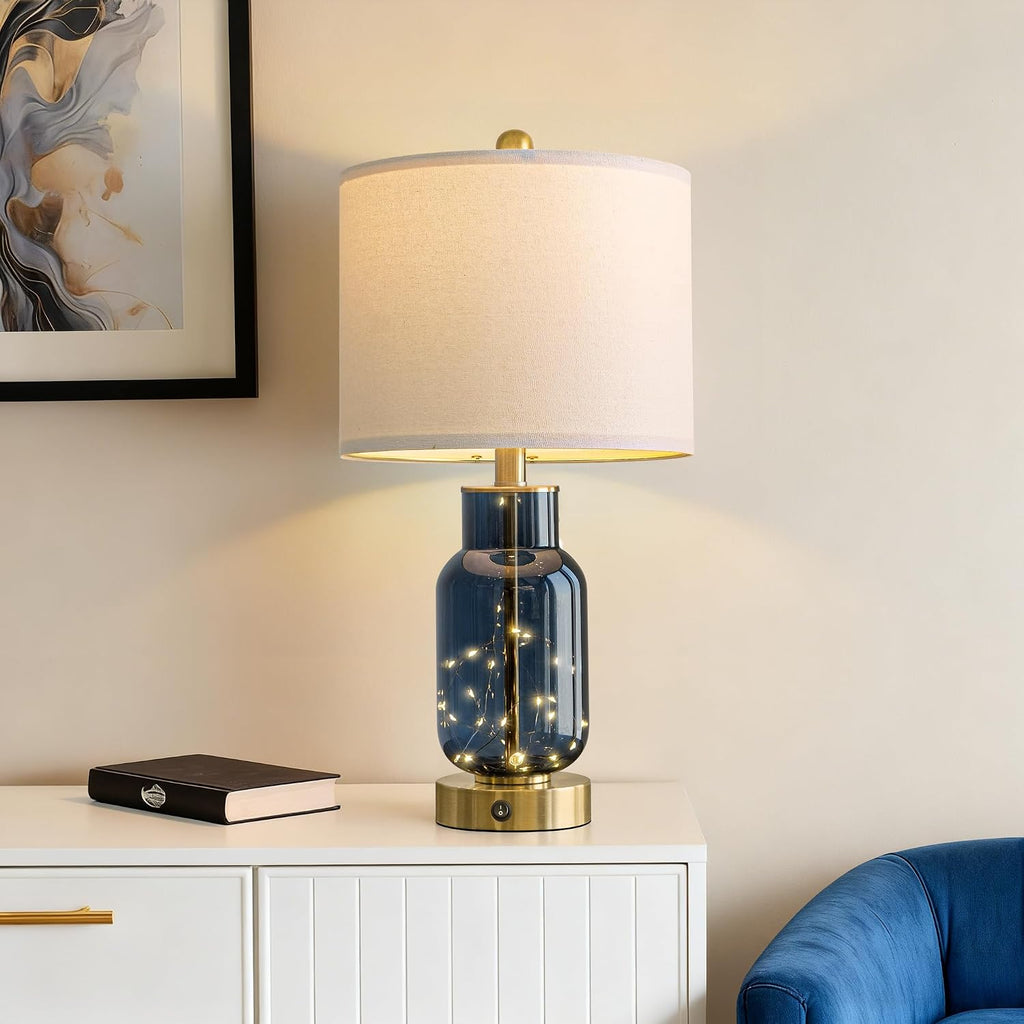Oneach Blue Glass Table Lamps Set