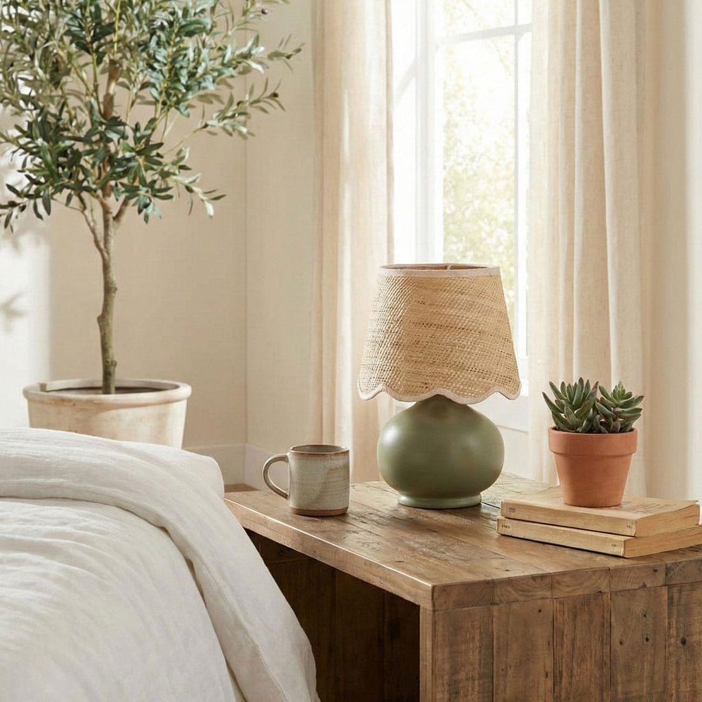 Green Ceramic Fabric Shade Table Lamp