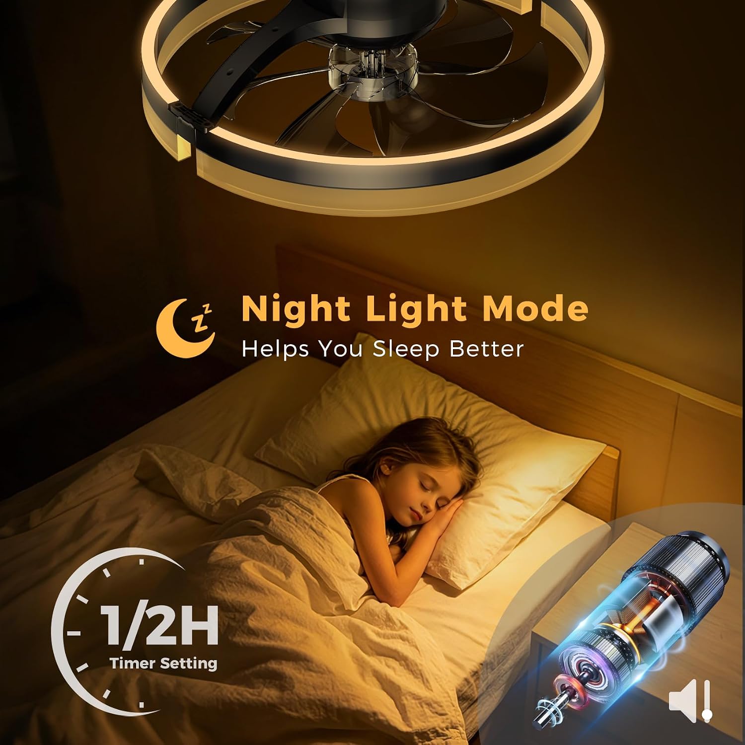 Black RGB Low Profile Ceiling Fan Light