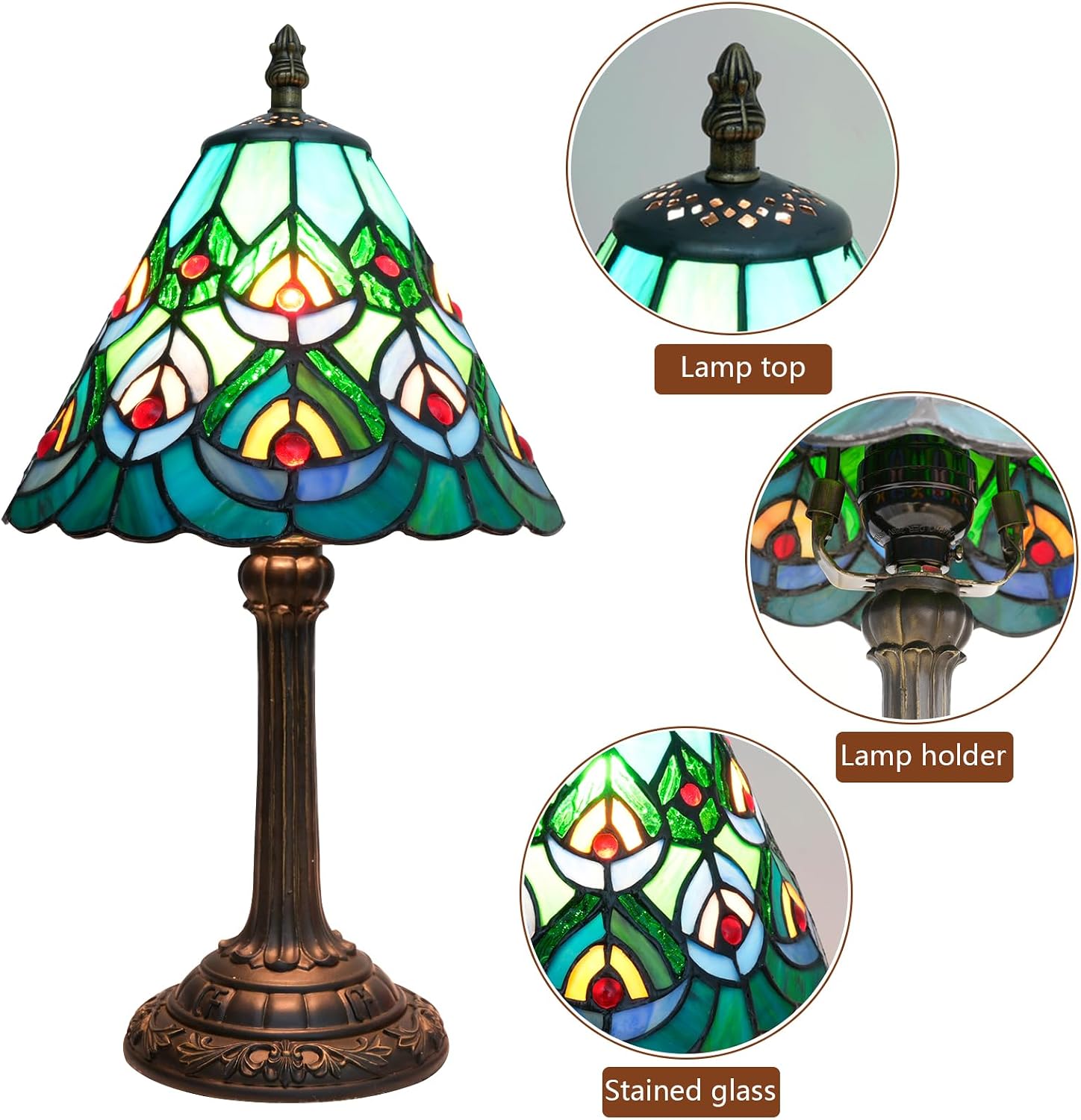 Green Peacock Tiffany Style Table Lamp