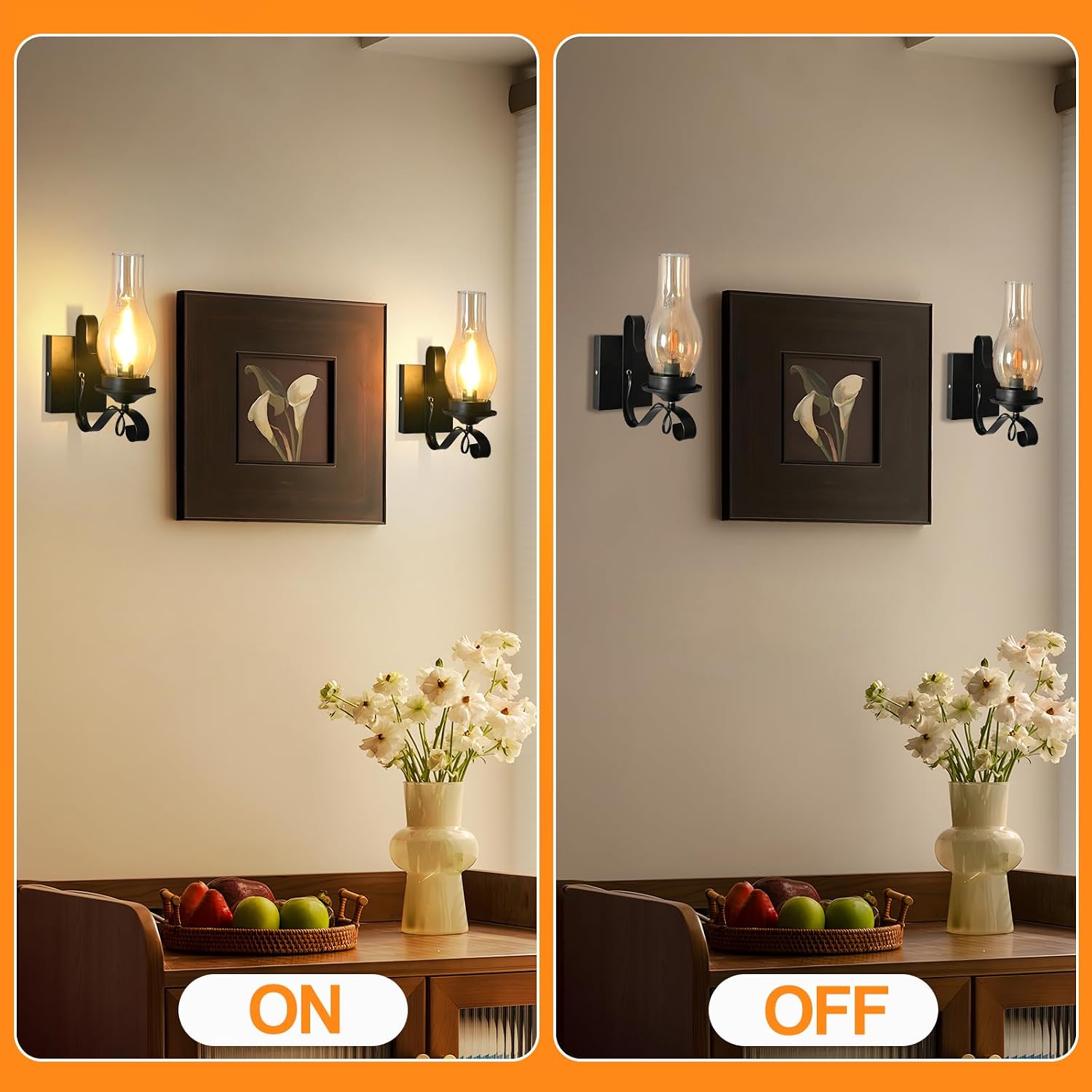 Black Farmhouse Amber Glass Wall Sconces 2 Pack