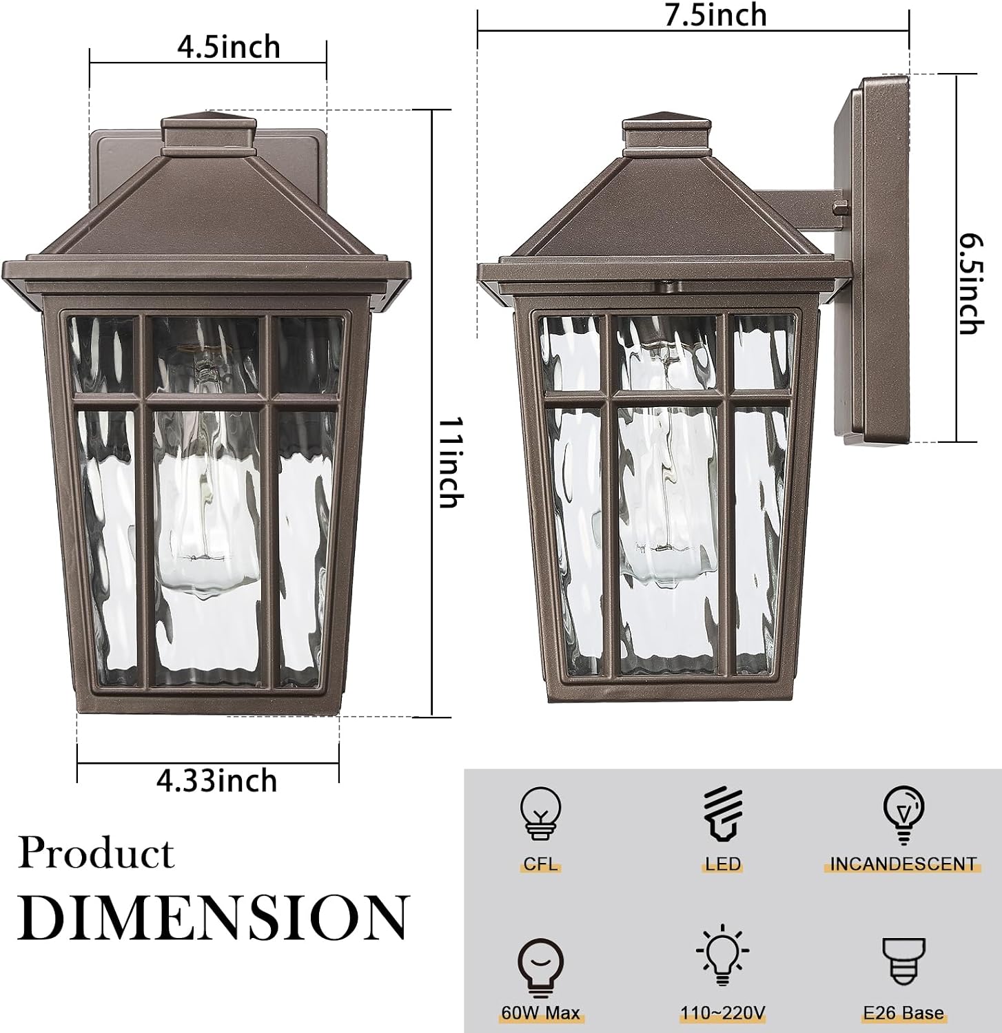 Outdoor Water Ripple Glass Wall Sconce