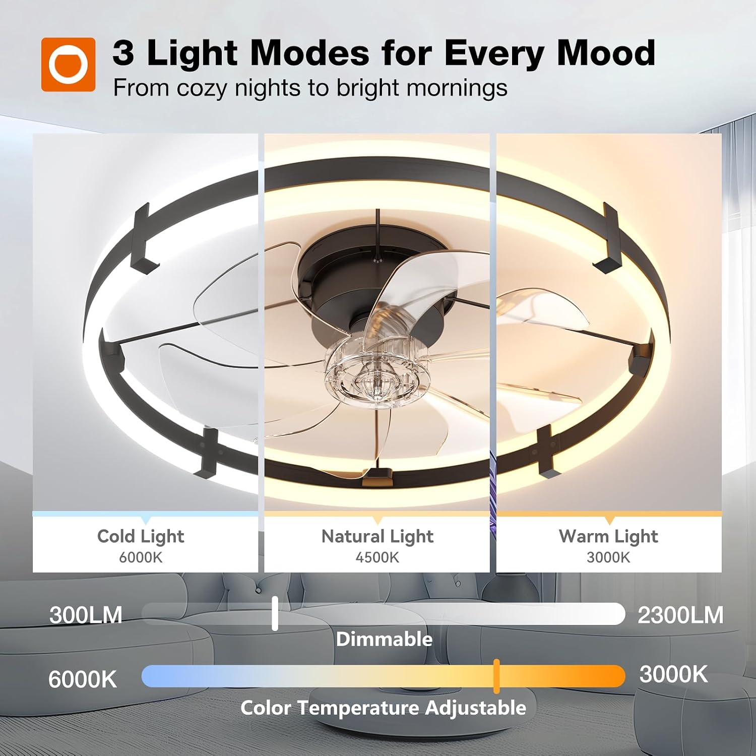 Black Low Profile Ceiling Fan Light