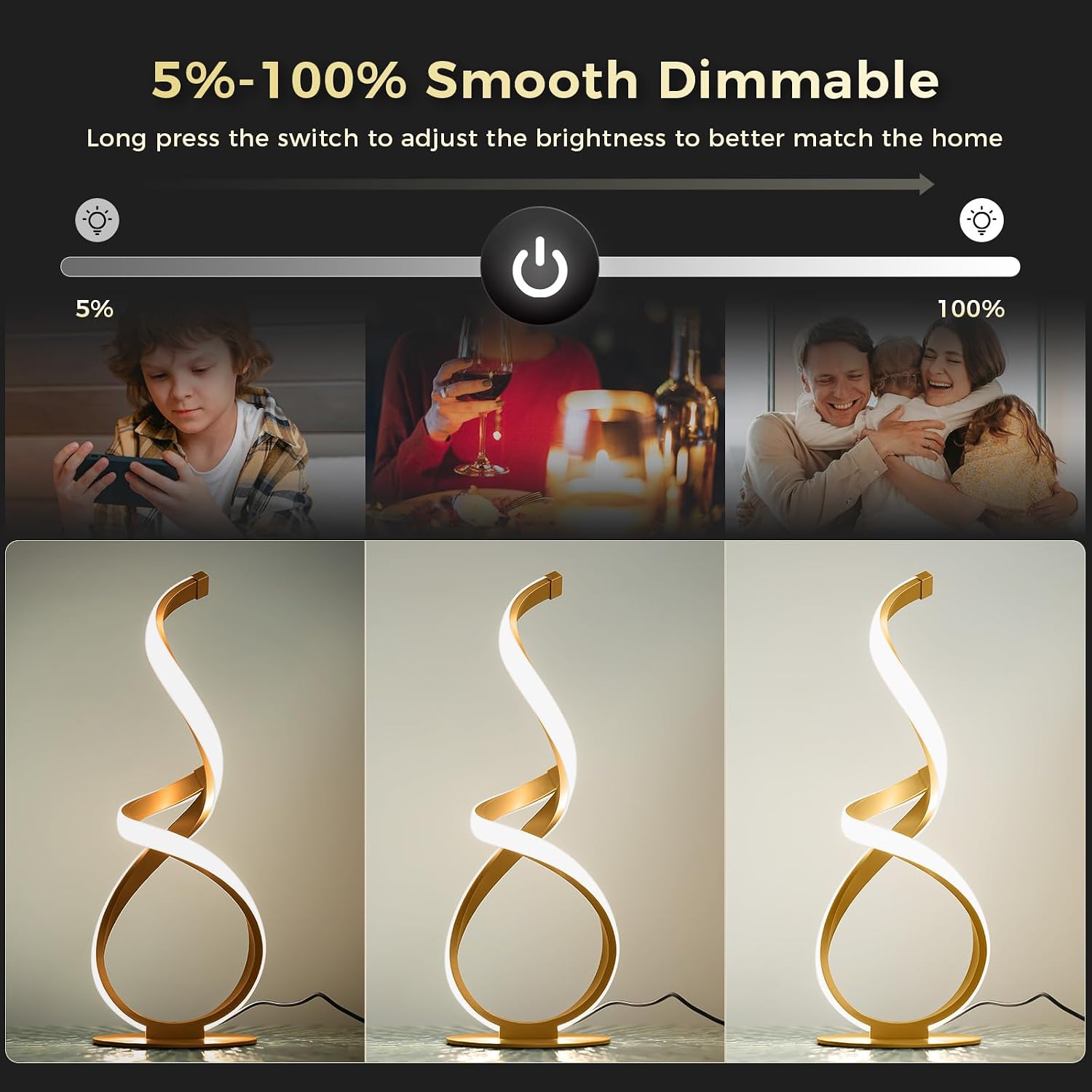 2 Pack Gold Spiral LED Table Lamp