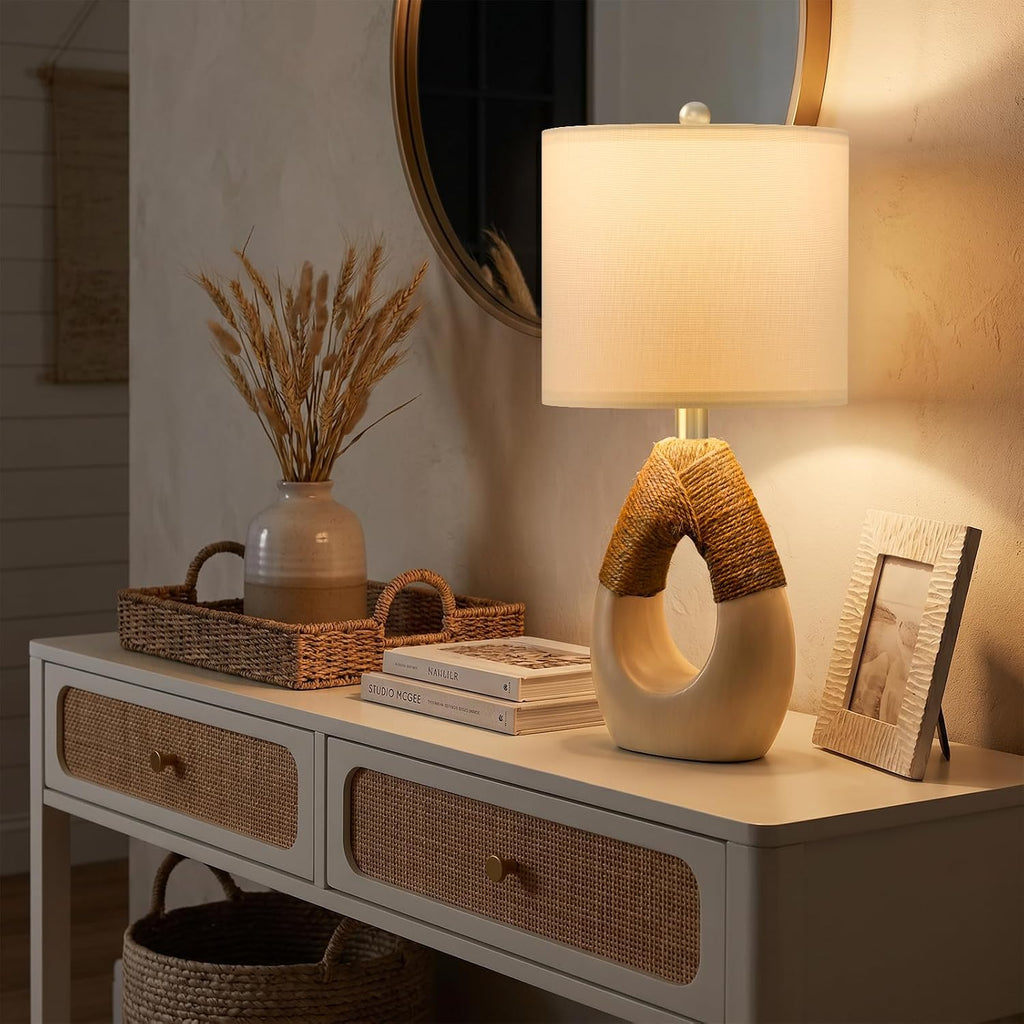 Rattan Boho Table Lamps Set