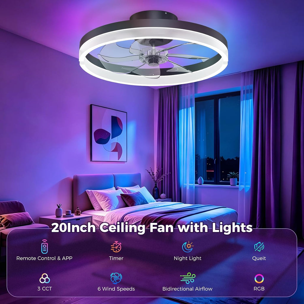 Black RGB Low Profile Ceiling Fan Light