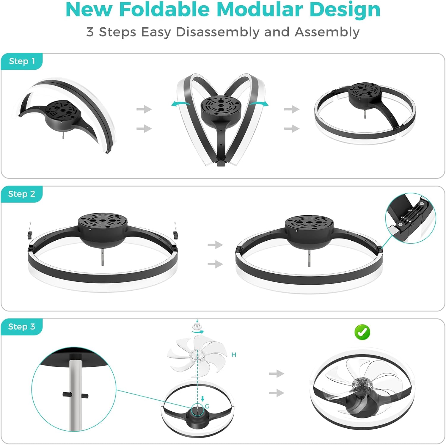 Black RGB Low Profile Ceiling Fan Light