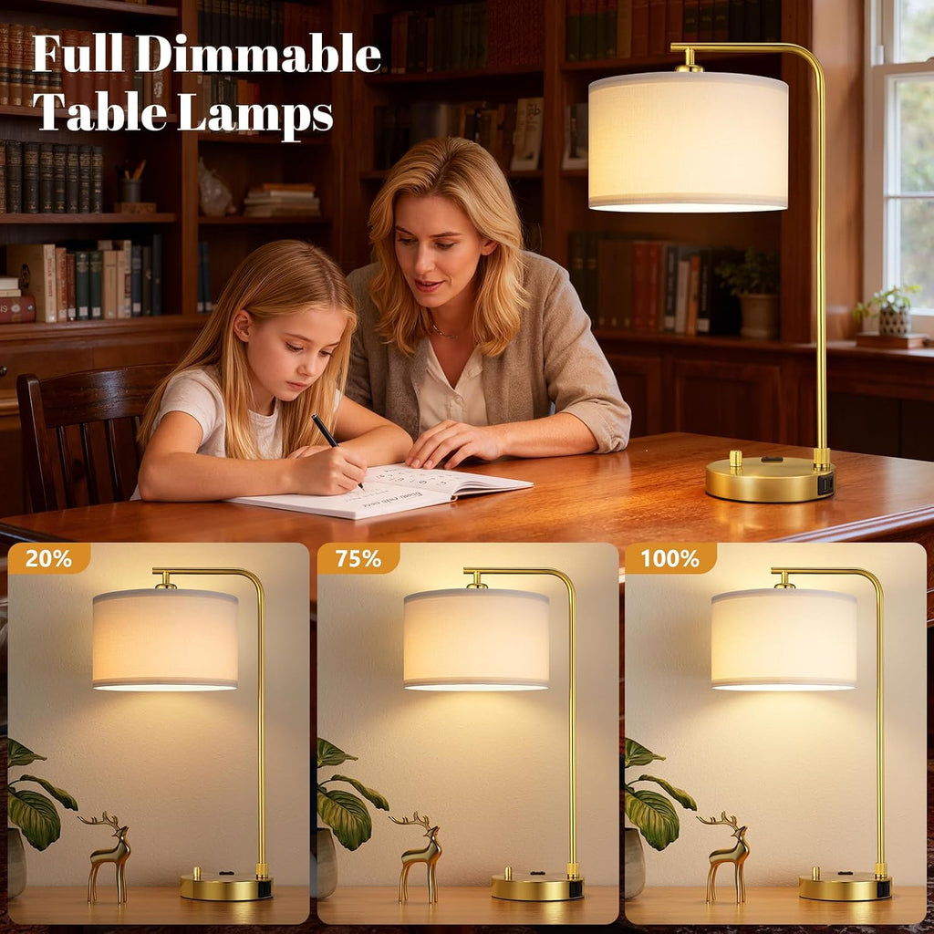 Gold Linen Shade Table Lamps Set