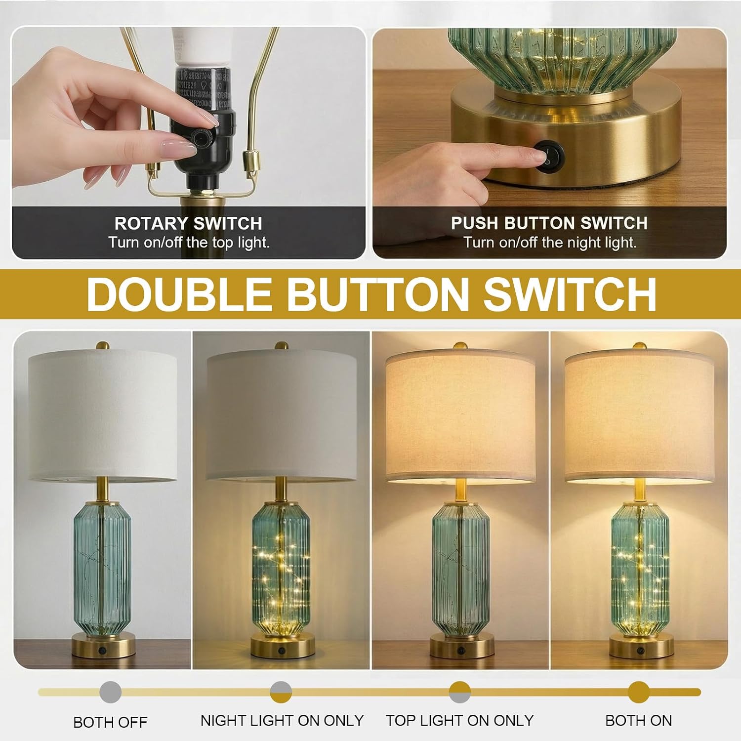 Green Glass Table Lamps Set