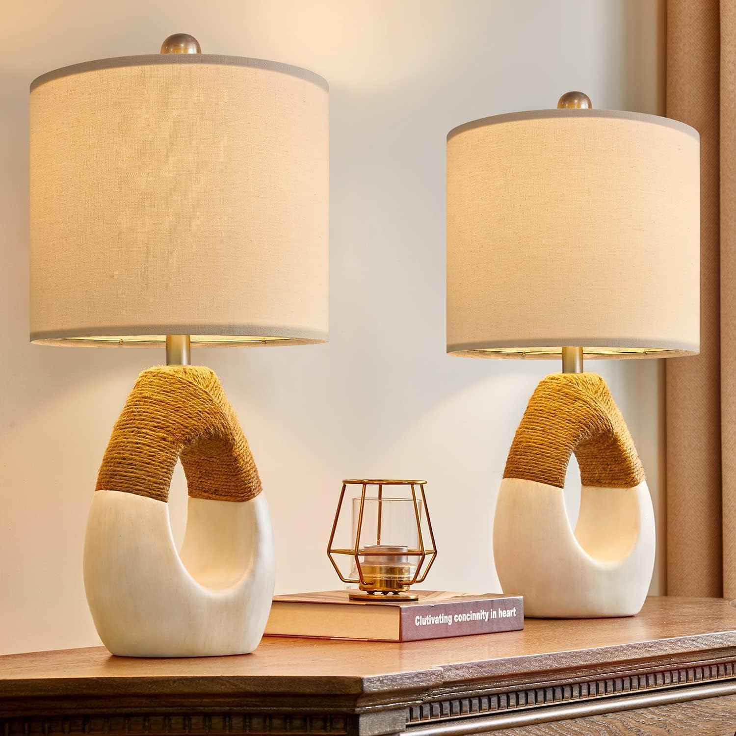 Rattan Boho Table Lamps Set