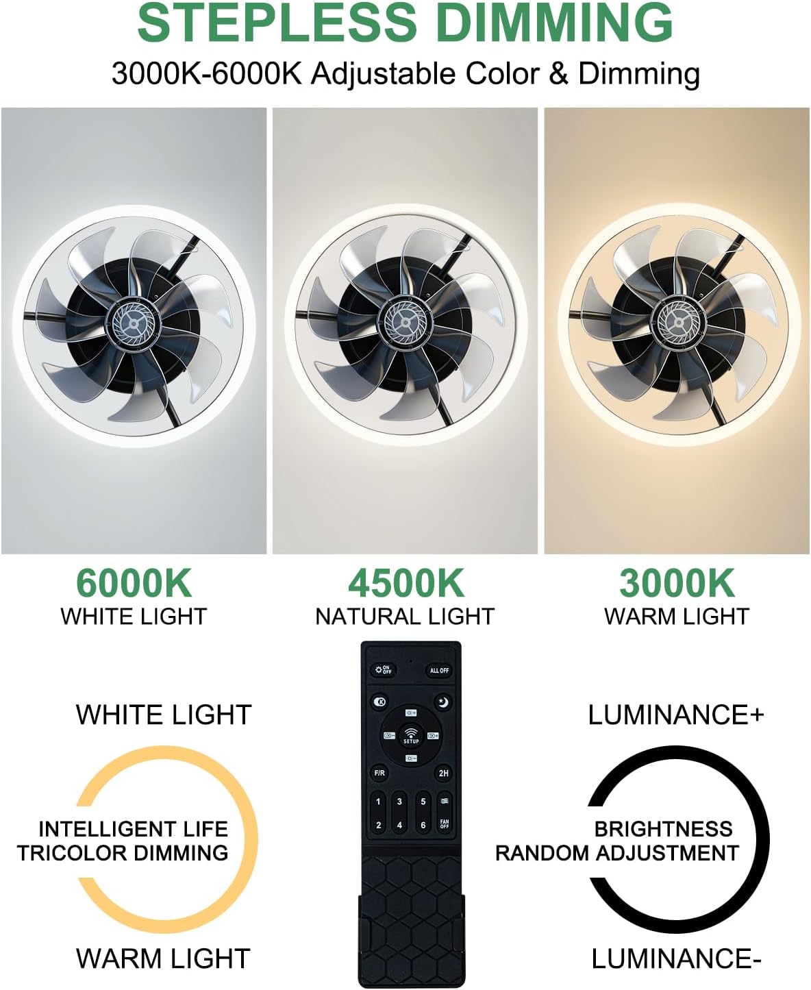12IN Black Bladeless Ceiling Fan Light