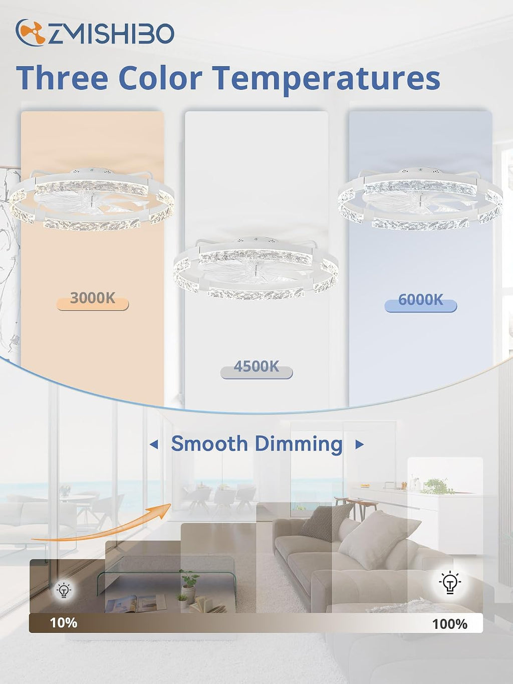 24IN Bladeless Ceiling Fan Light