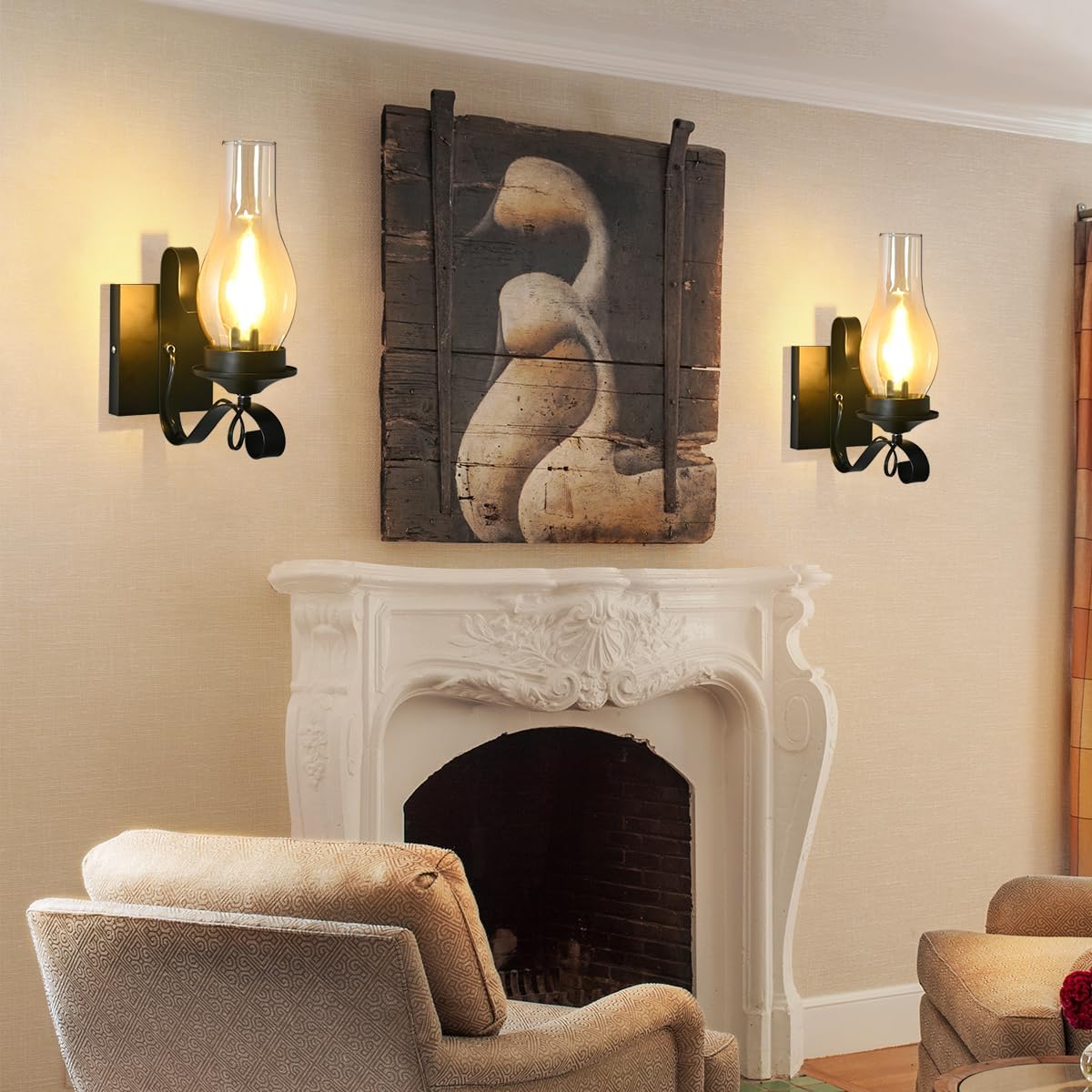 Black Farmhouse Amber Glass Wall Sconces 2 Pack