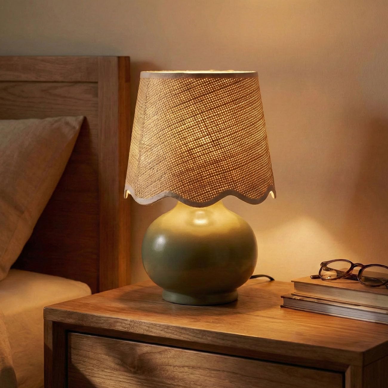 Green Ceramic Fabric Shade Table Lamp