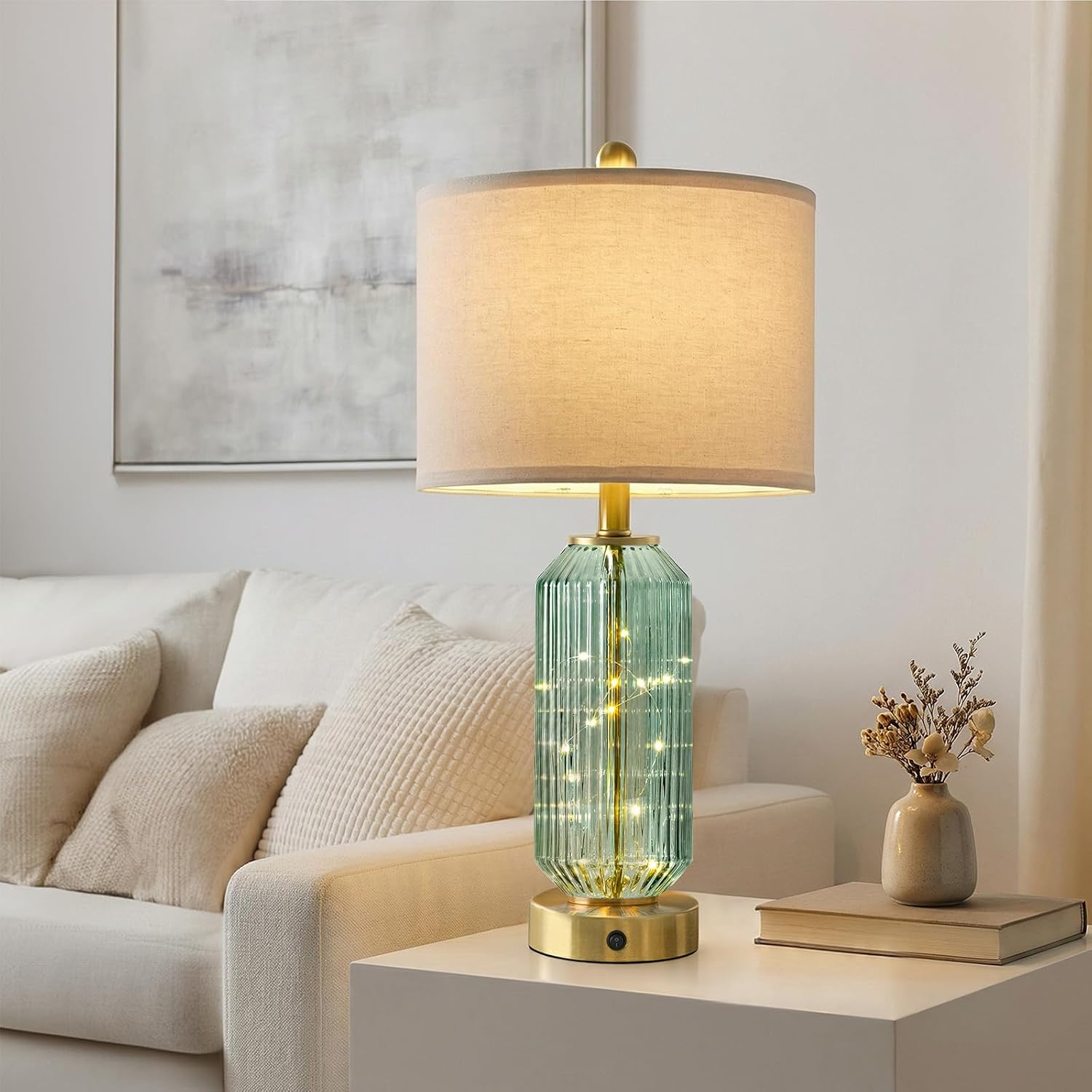 Green Glass Table Lamps Set