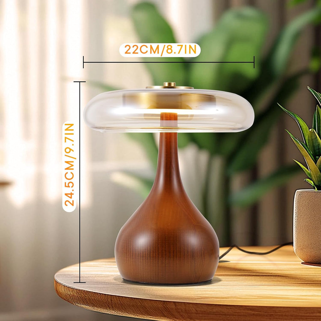 Wooden Base Mushroom Glass Table Lamp