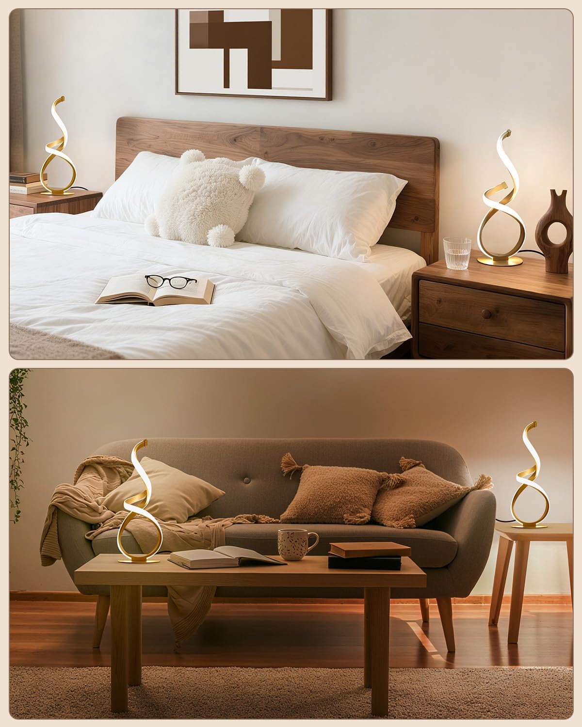 2 Pack Gold Spiral LED Table Lamp
