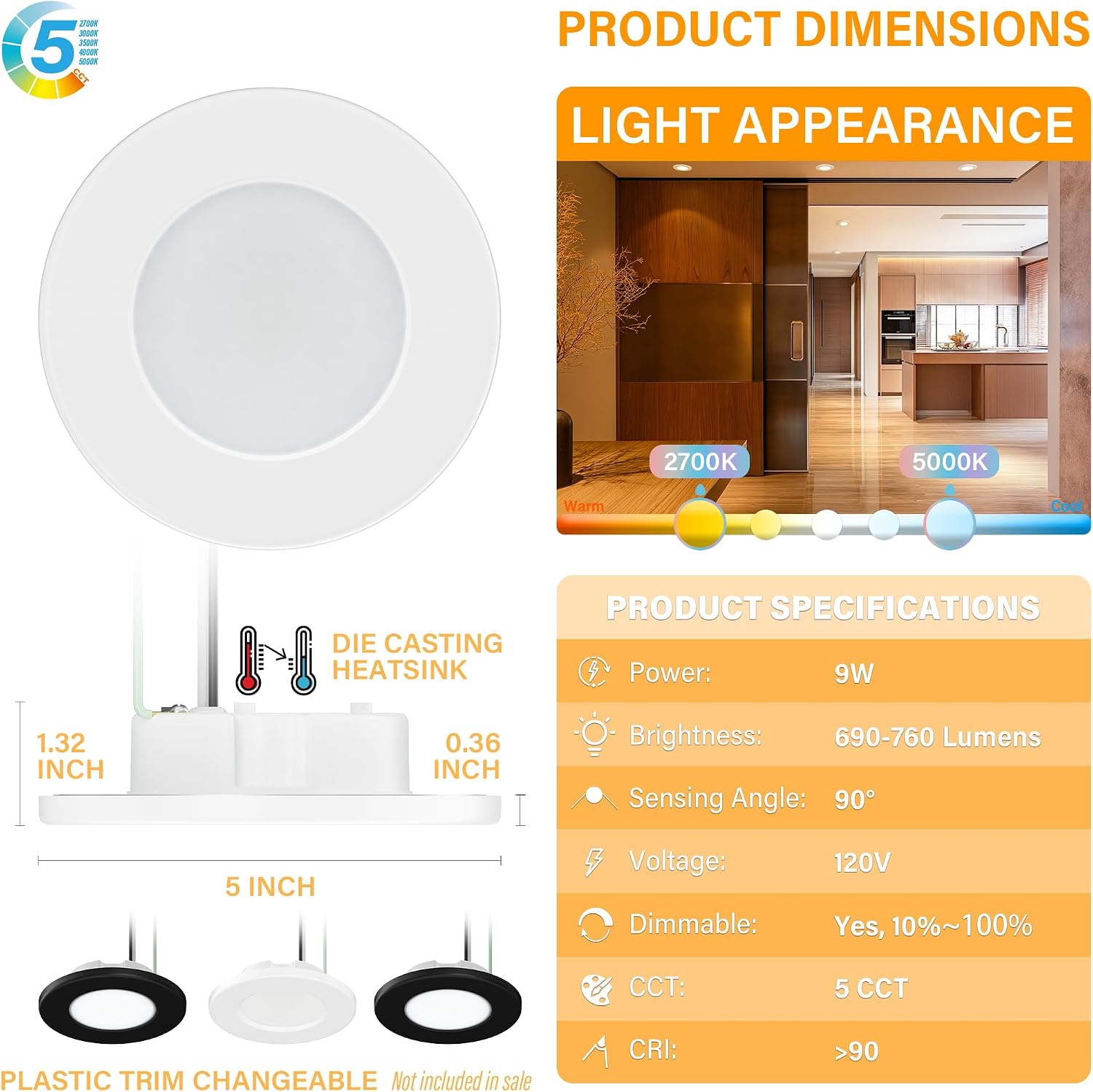 4 Inch 5CCT LED Ceiling Light 12 Pack
